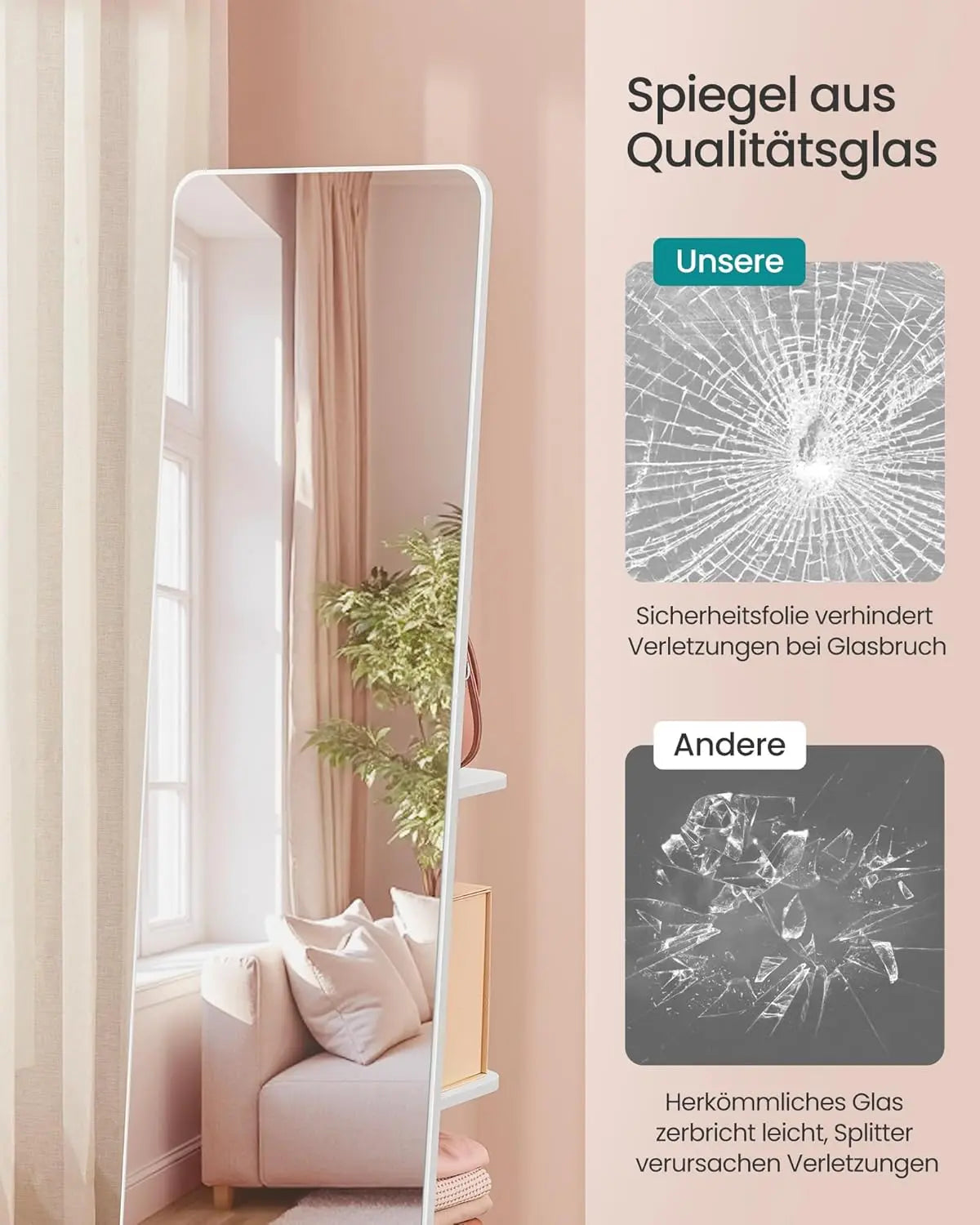Standspiegel drehbar 163cm weiss Hartglas von Songmics
