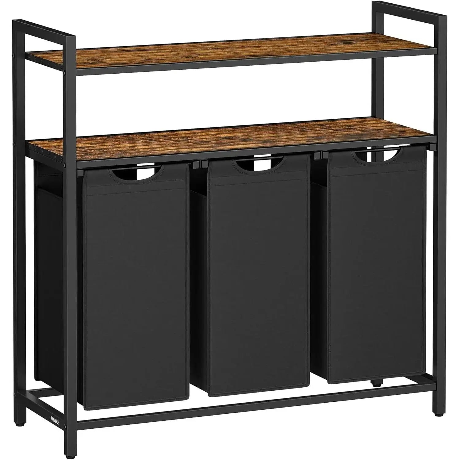 Wäschekorb 3-Fächer ausziehbar schwarz vintagebraun von Songmics