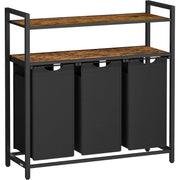 Wäschekorb 3-Fächer ausziehbar schwarz vintagebraun von Songmics