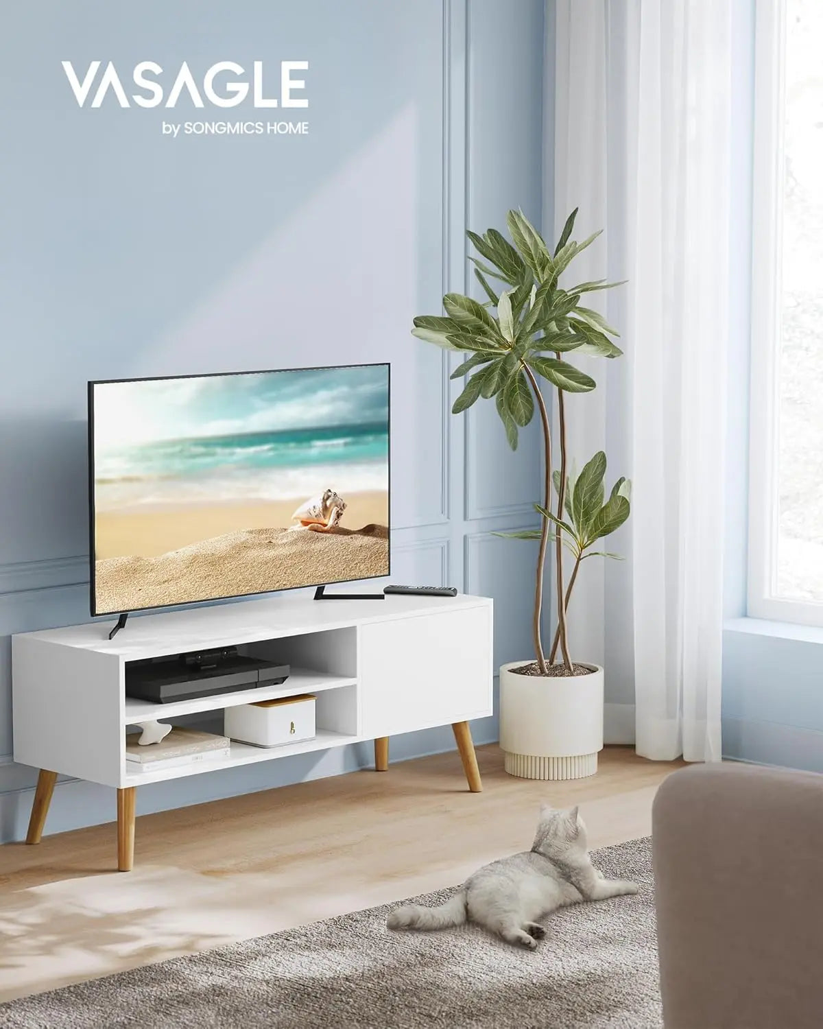 TV-Lowboard 120cm Mid-Century Weiss von Songmics