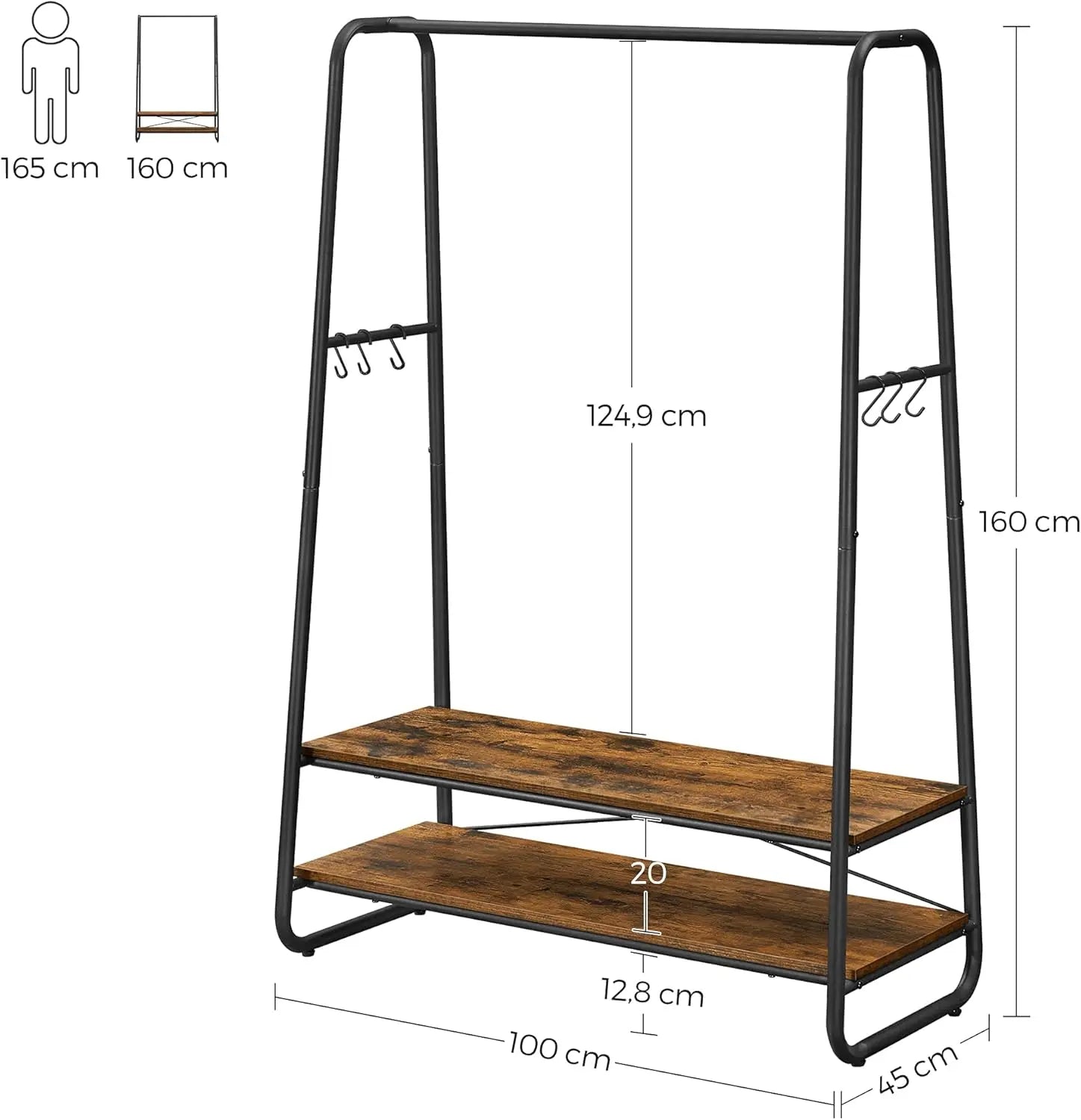 Kleiderständer Garderobe Stahlgestell 6 Haken Vintagebraun von Songmics