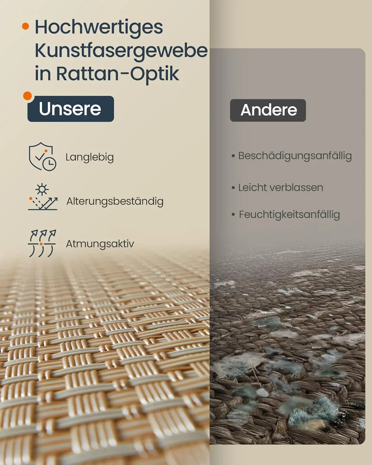 Wäschekorb Rattan-Optik 3 Fächer Naturbeige von Songmics