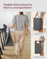 Wäschekorb mit 2 Fächern und Ablage, schiefergrau-vintagebraun von Songmics