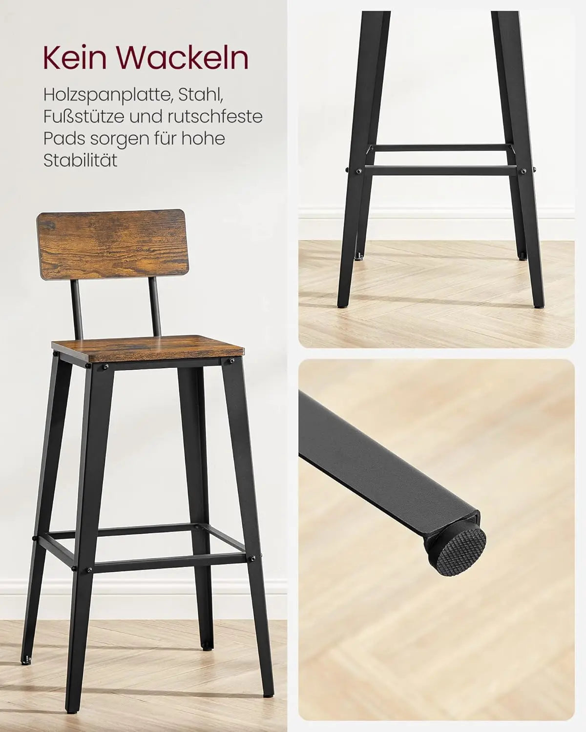Barhocker Set mit Rückenlehne vintagebraun von Songmics