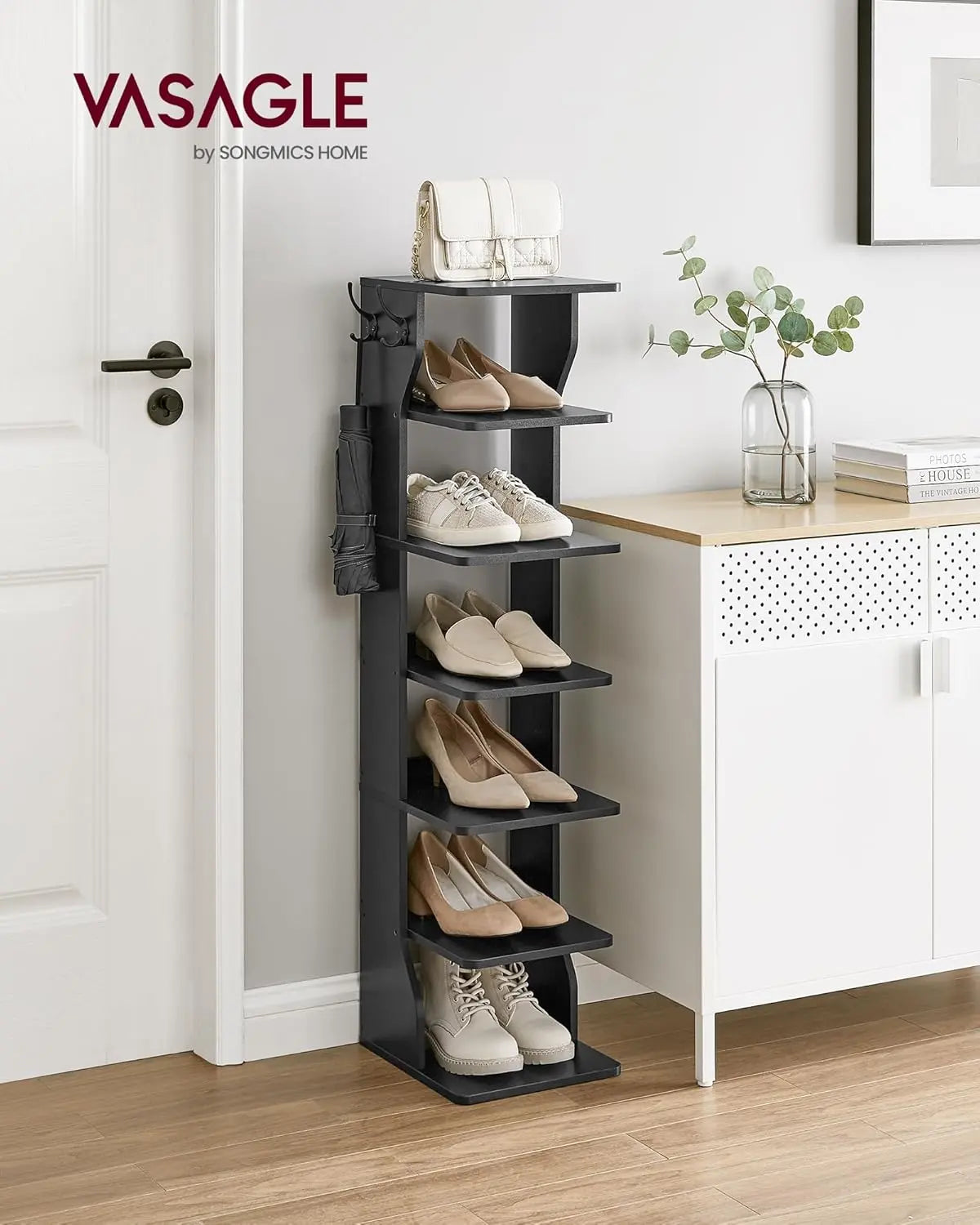 Schuhregal schmal mit 7 Ebenen schwarz von Songmics