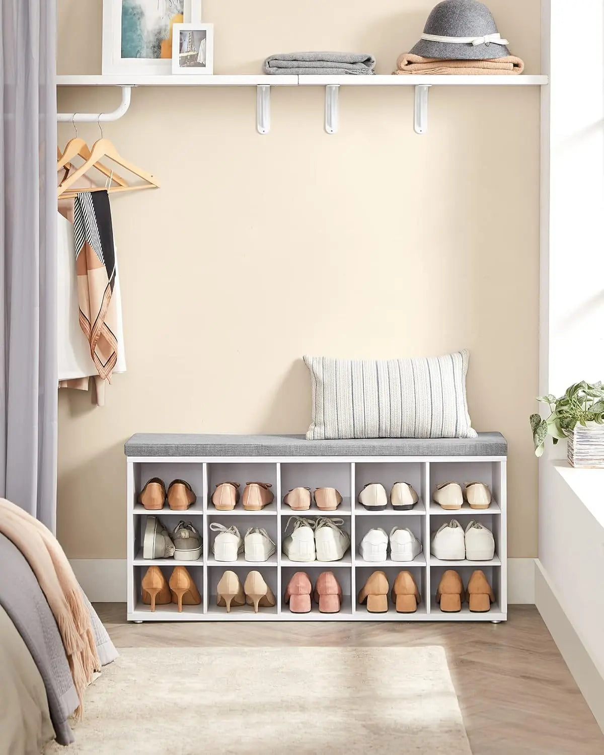 Schuhbank Regal Stauraum Sitzfläche 15 Fächer Weiss von Songmics