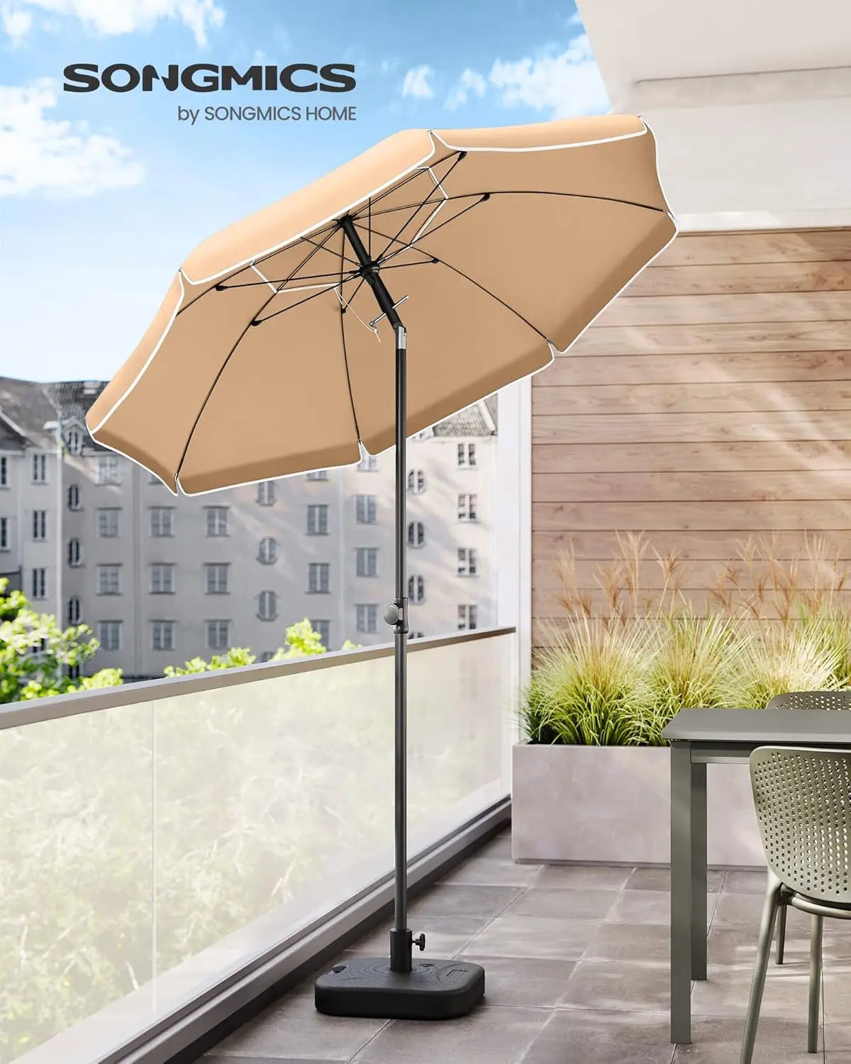 Sonnenschirm 160cm UPF50+ Taupe Polyester von Songmics