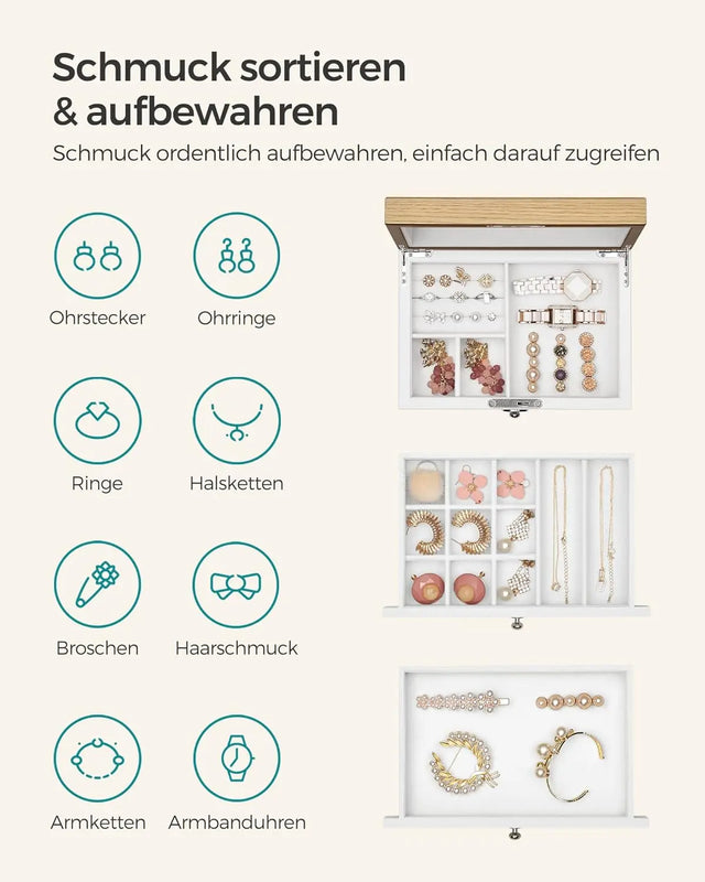 Schmuckkästchen mit Spiegel und Schubladen Weiss von Songmics