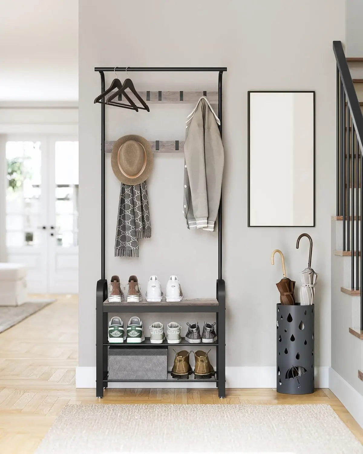 Garderobenständer mit Schuhbank Industrie-Design Greige von Songmics