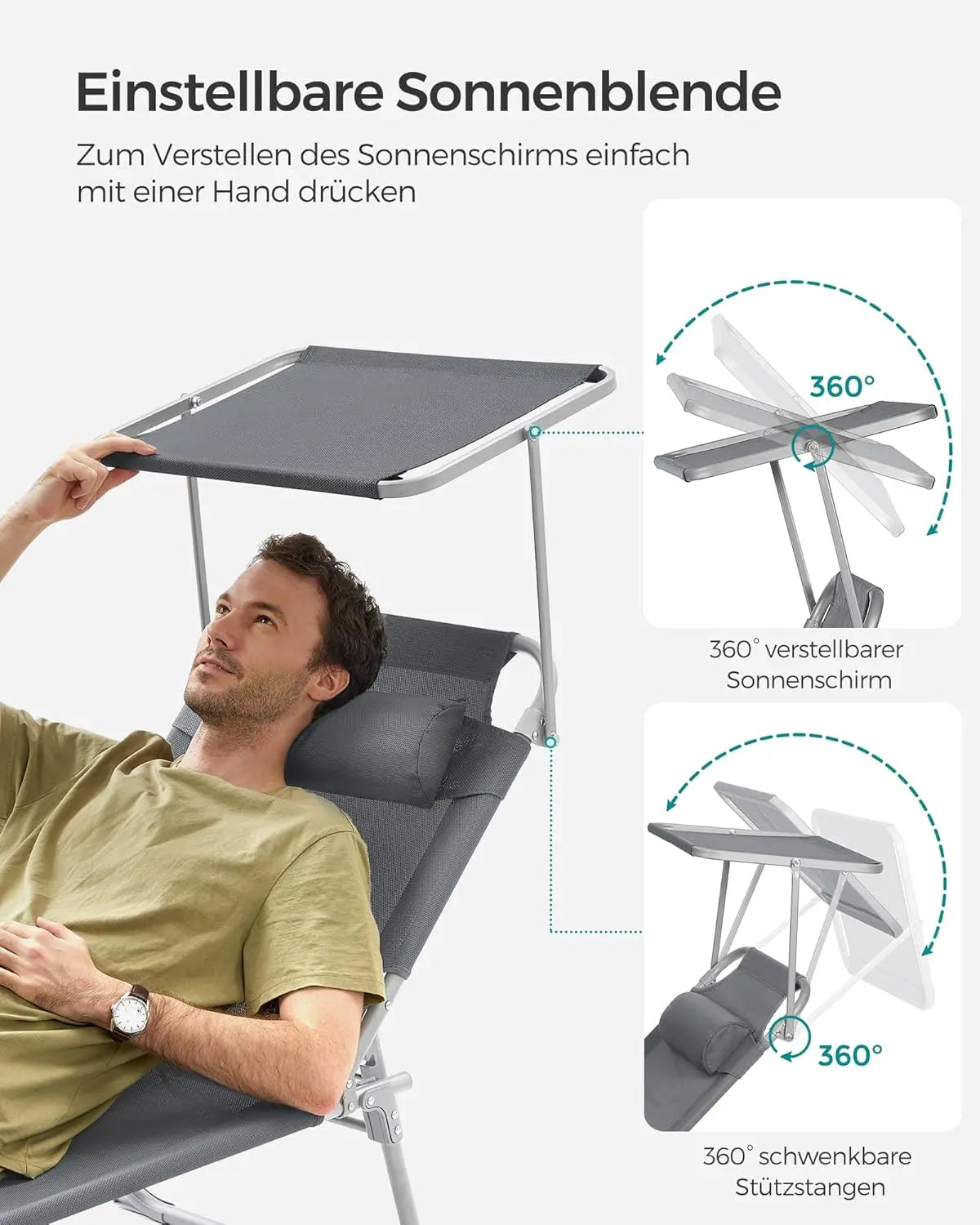 Sonnenliege klappbar 150kg dunkelgrau Stahl von Songmics