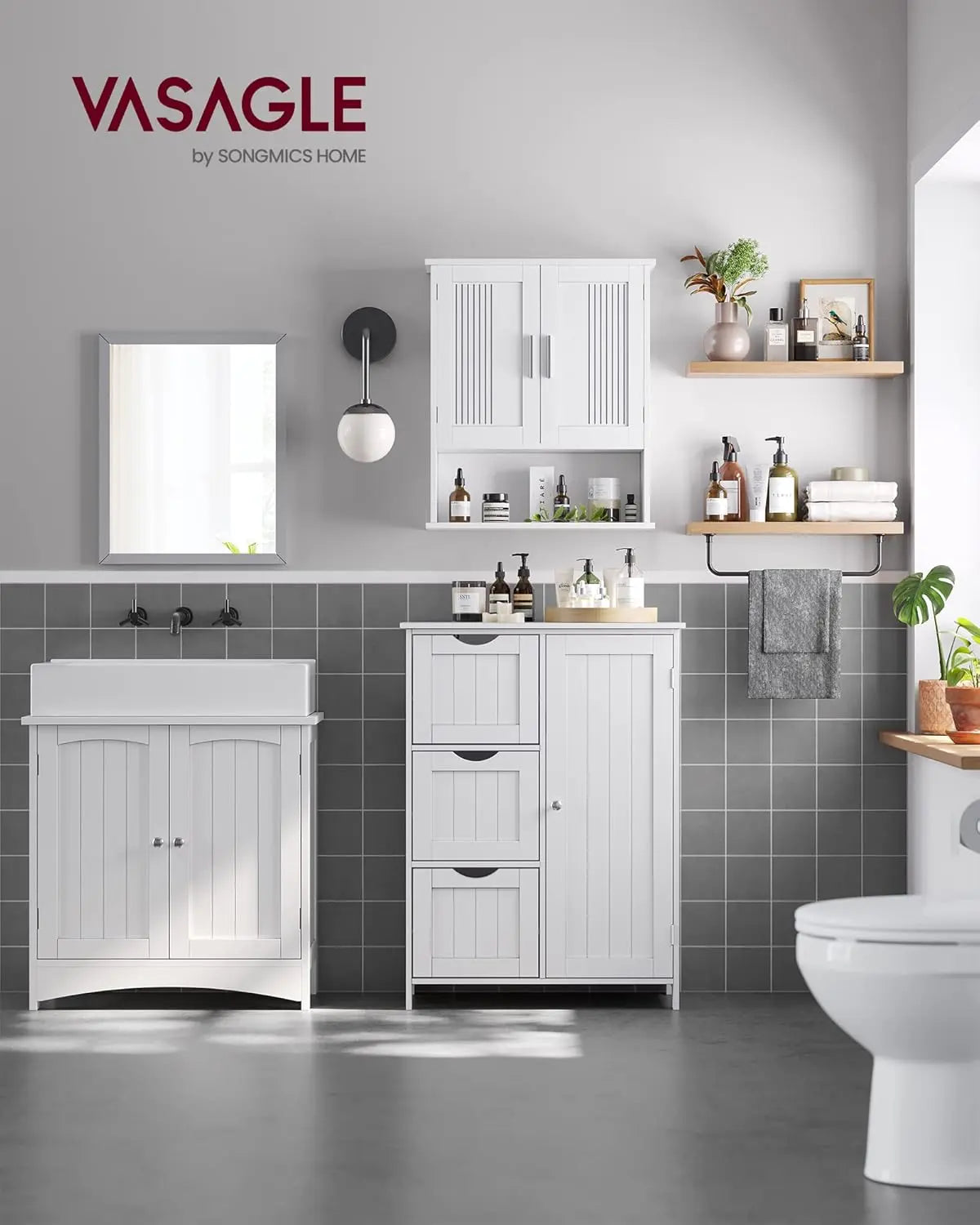 Badezimmerschrank mit Schubladen und Tür Weiss von Songmics