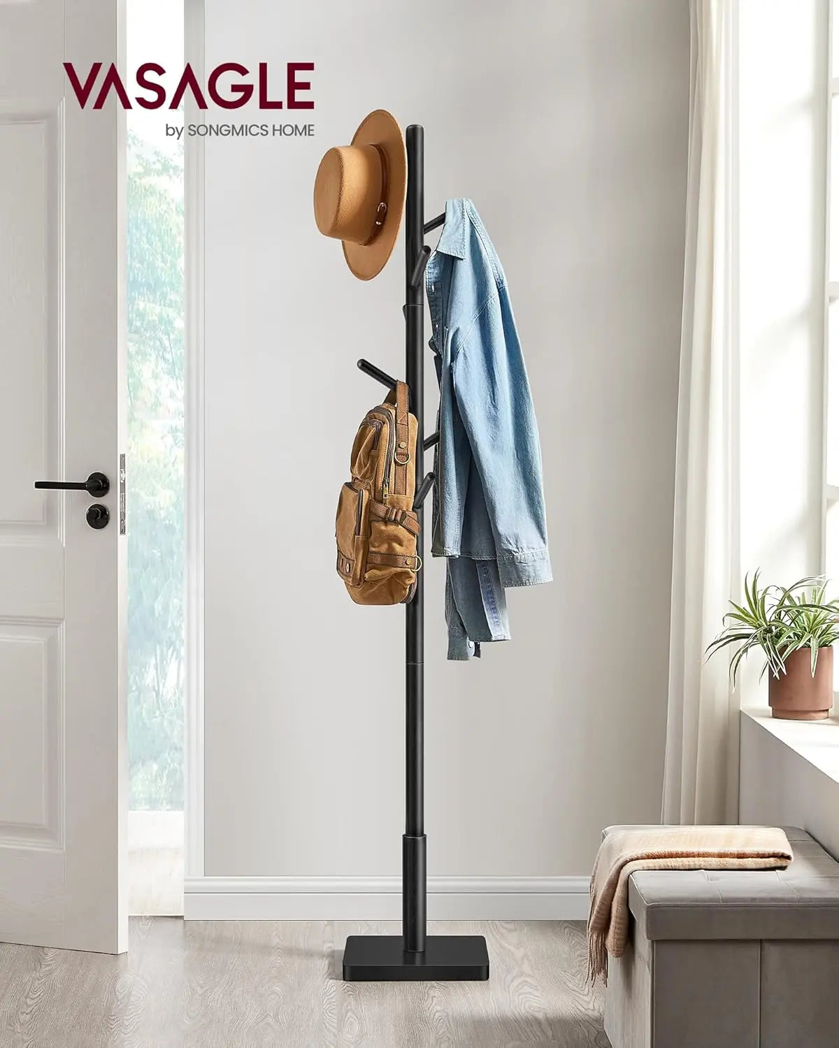 Garderobenständer Massivholz Baumform Tintenschwarz von Songmics