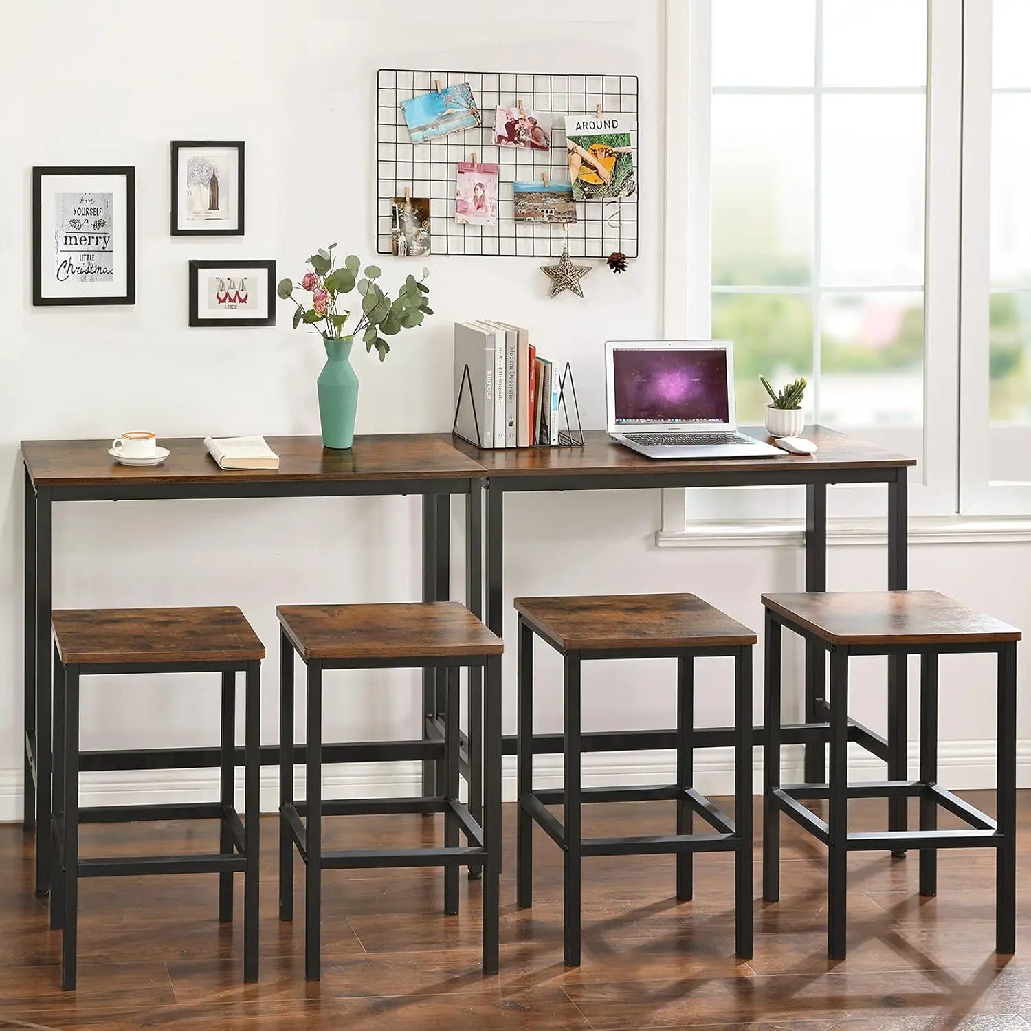 Bartisch Industrie-Design schmall vintagebraun Metall von Songmics