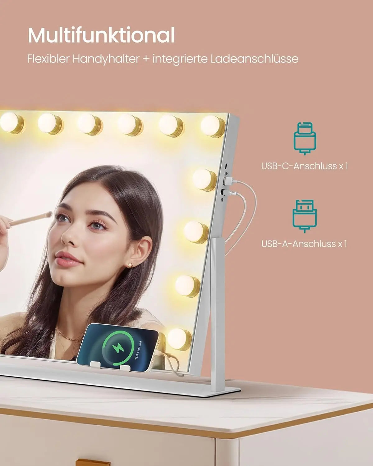 Schminkspiegel LED-Beleuchtung dimmbar weiss Metall von Songmics