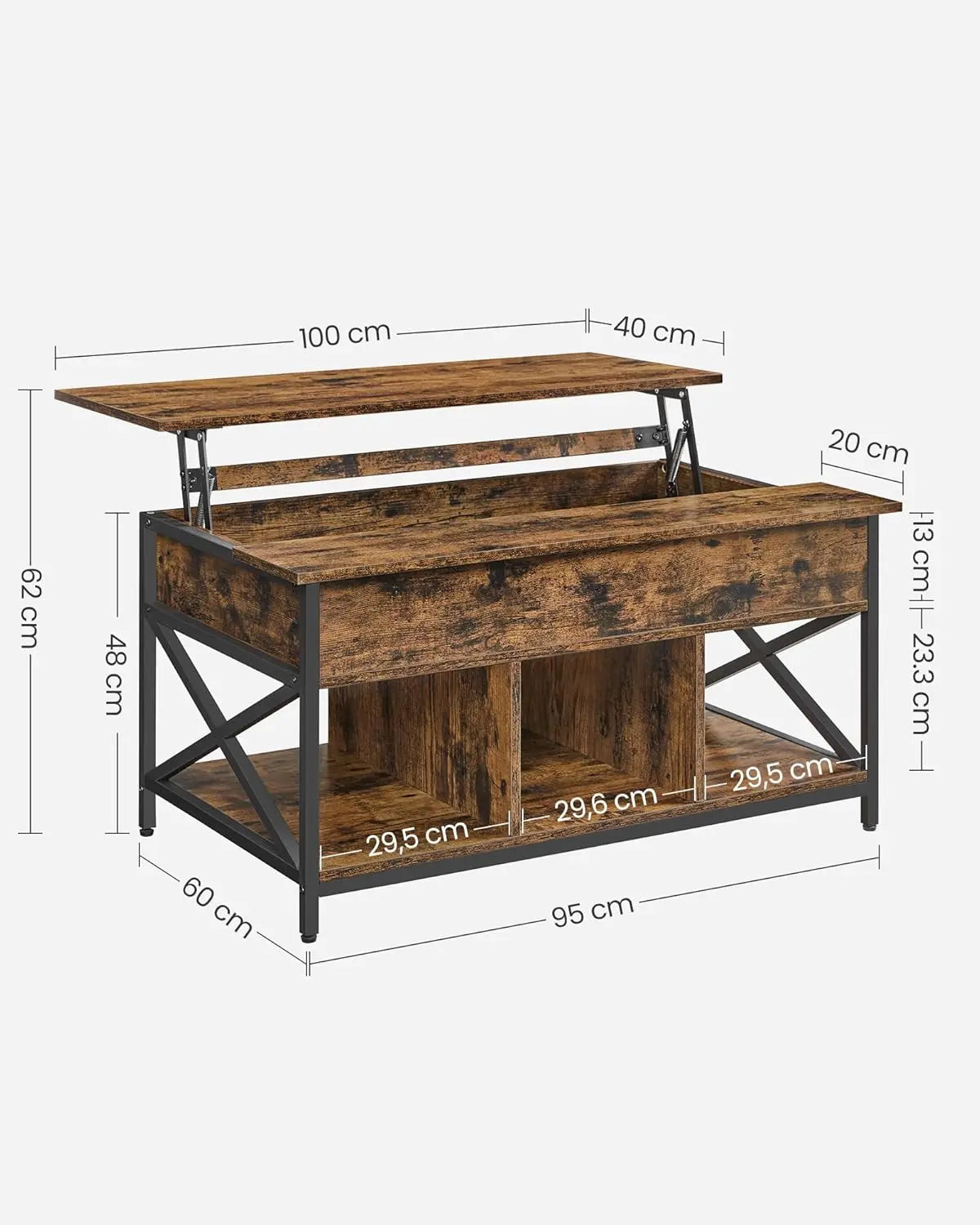 Couchtisch Höhenverstellbar Stauraum X-Streben Vintagebraun von Songmics