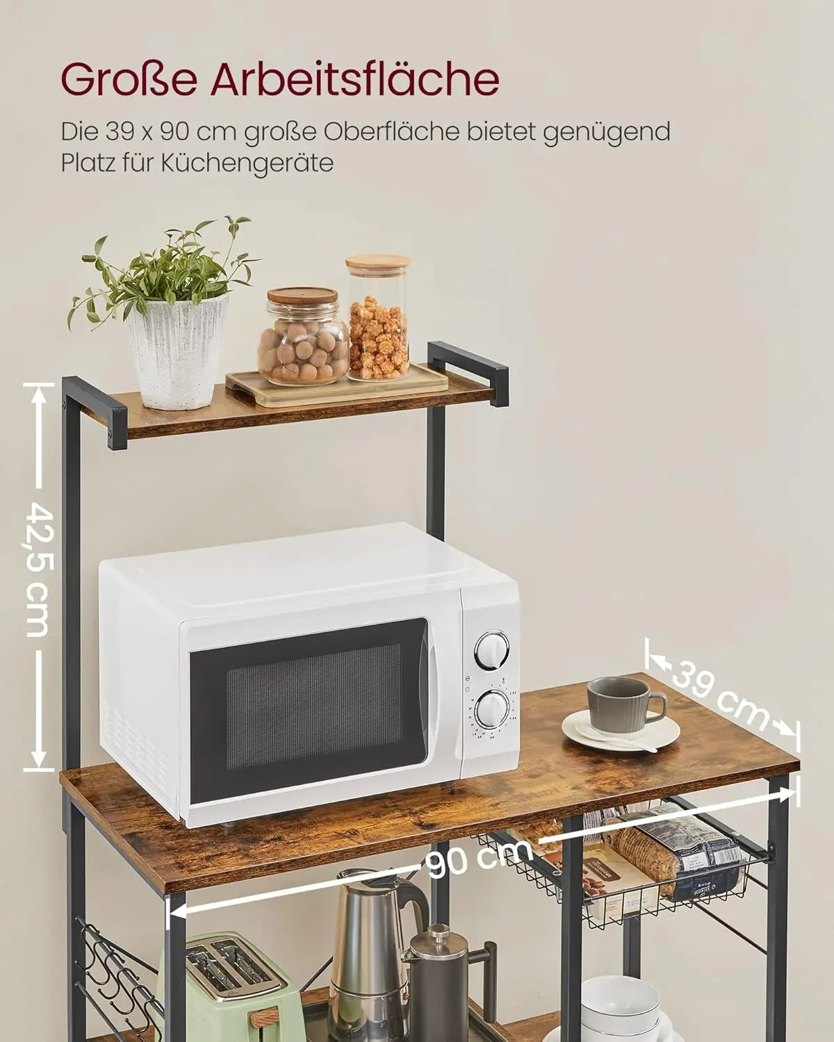 Küchenregal mit Metallkorb vintagebraun Metall von Songmics