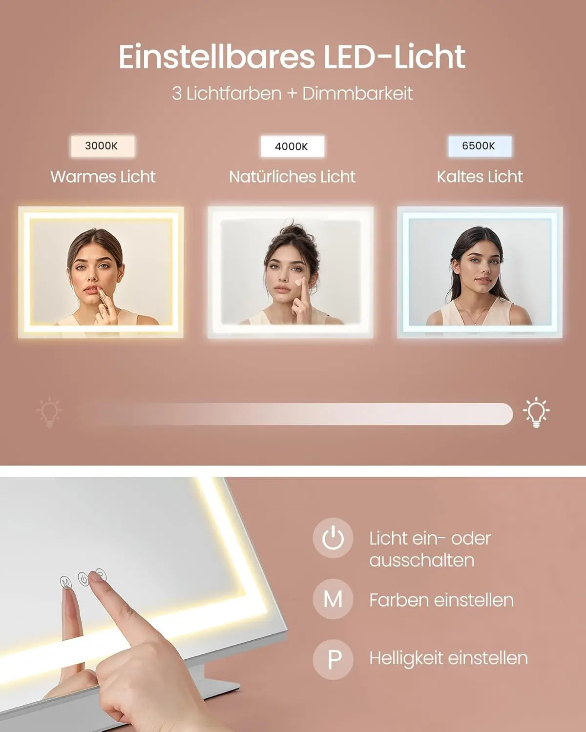 Schminkspiegel LED-Beleuchtung dimmbar mattweiss von Songmics