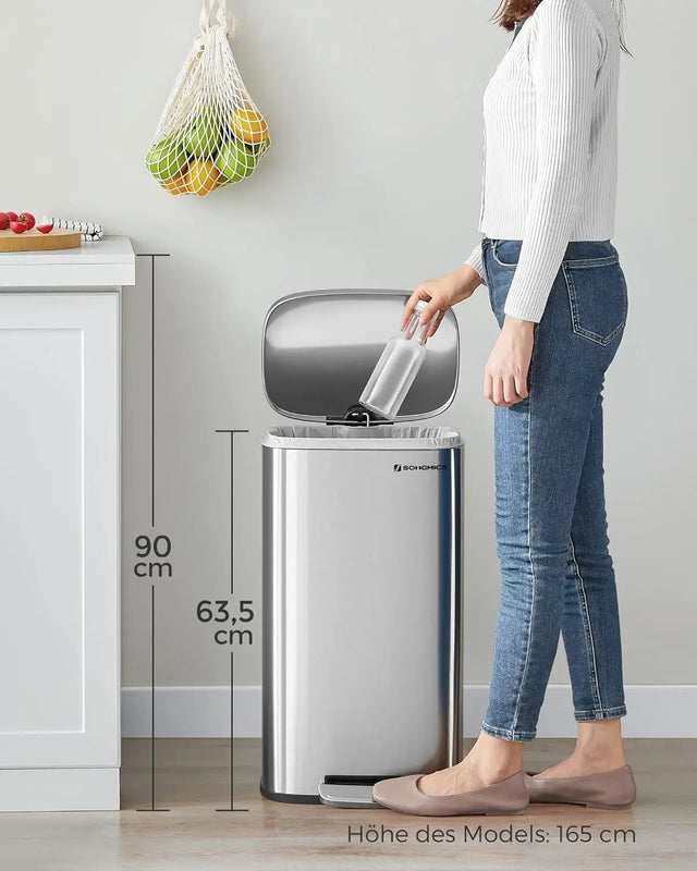 Mülleimer Küche 30L Softclose silbern von Songmics