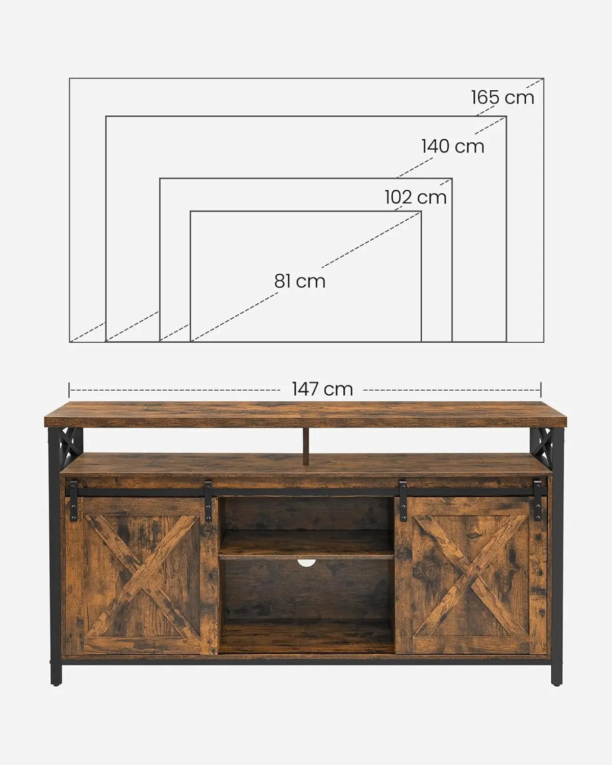 TV-Lowboard Rustikal Scheunentüren Braun Metall von Songmics