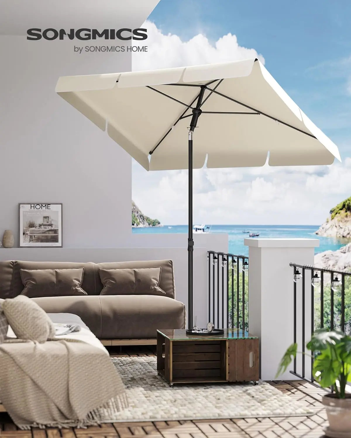 Balkonschirm 200x125cm UPF50+ beige von Songmics