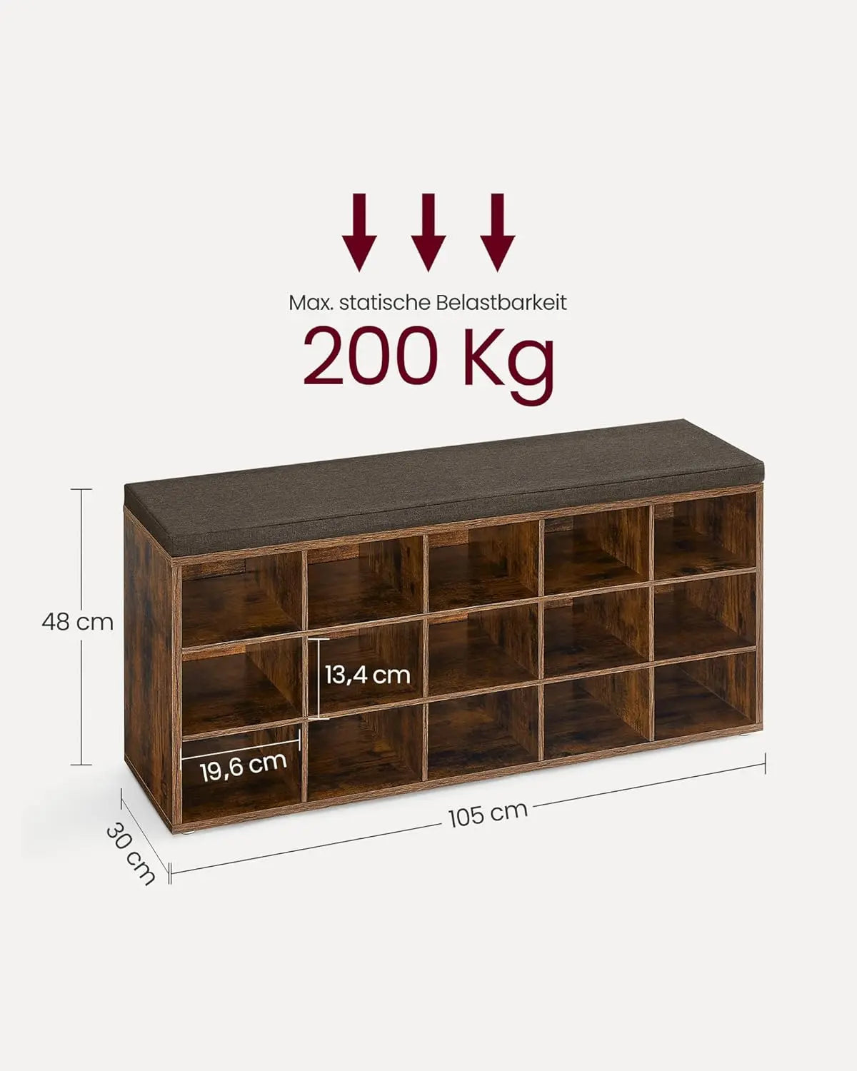 Schuhbank mit Sitzkissen vintagebraun Holz von guteszeug.ch