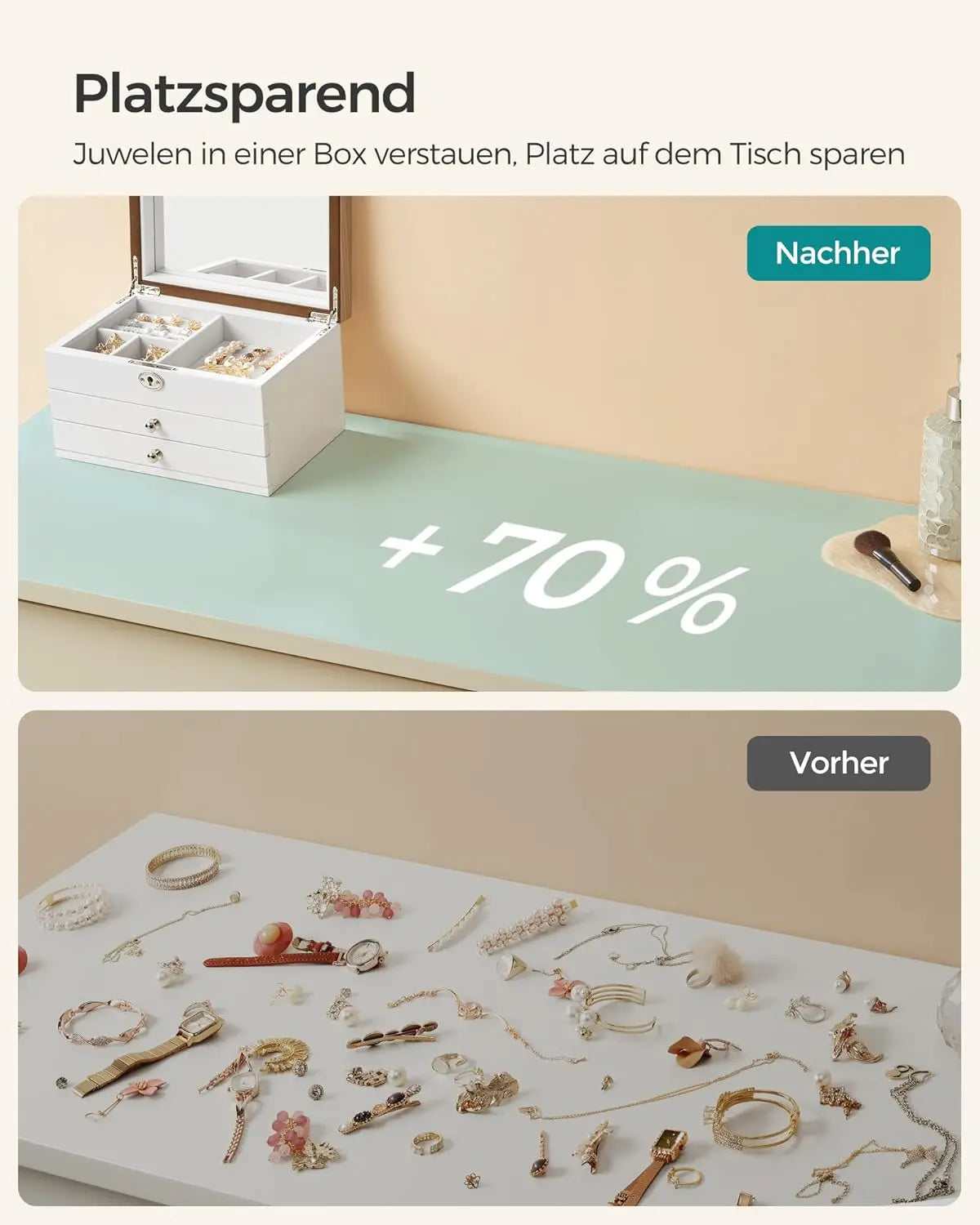 Schmuckkästchen mit Spiegel und Schubladen Weiss von Songmics