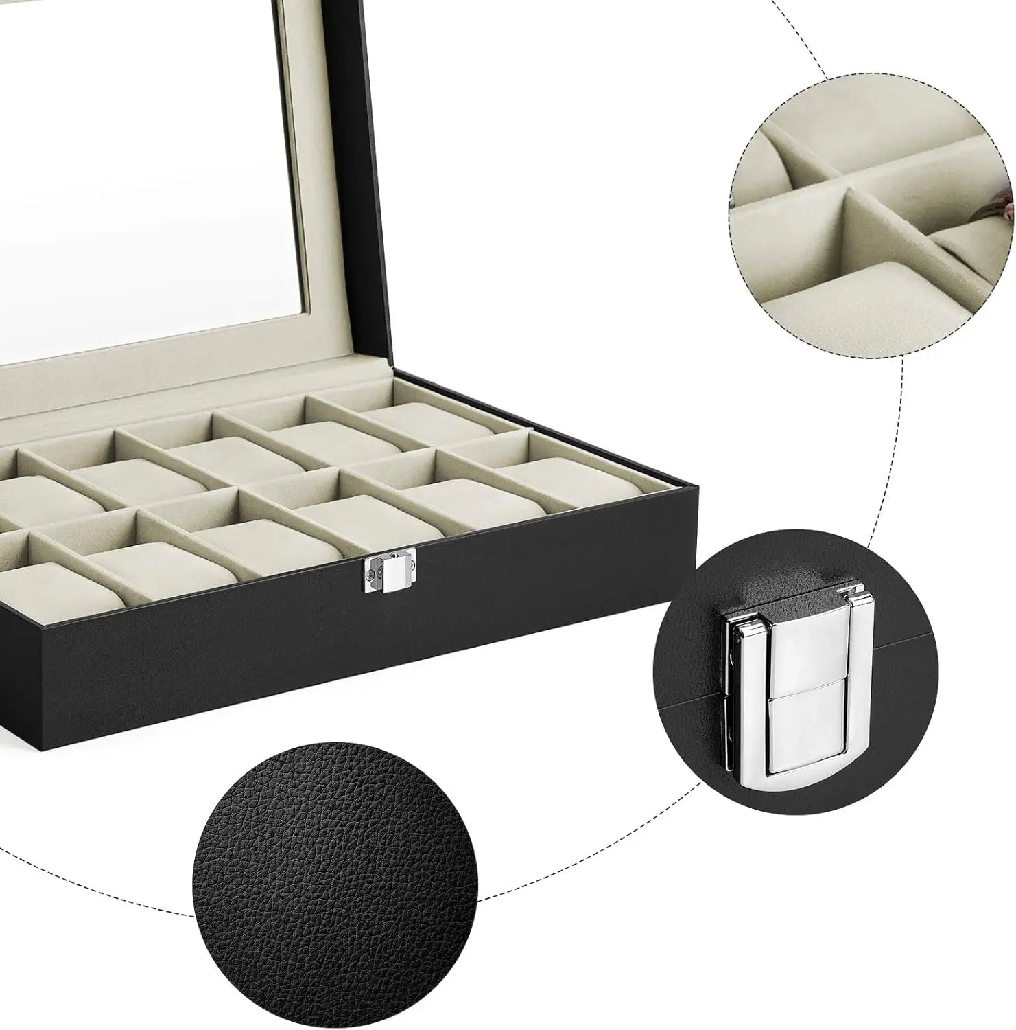Uhrenbox 12 Fächer Schwarz PU von Songmics