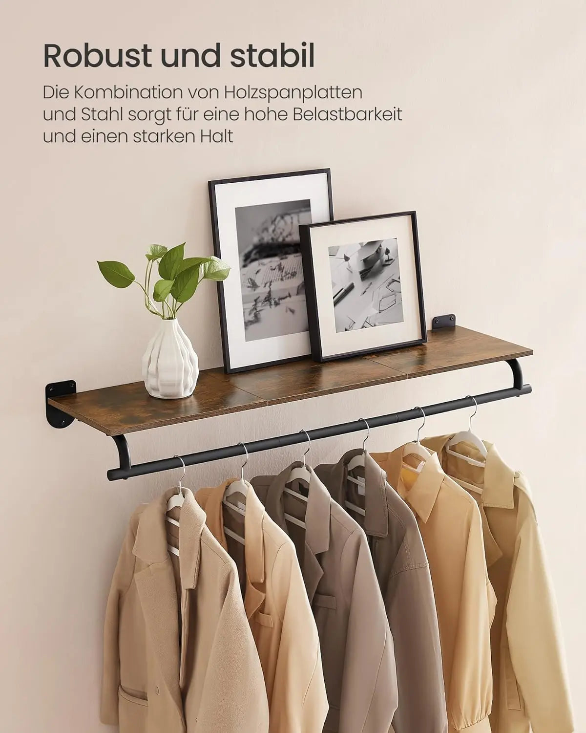 Wandgarderobe mit Kleiderstange vintagebraun Metall von guteszeug.ch