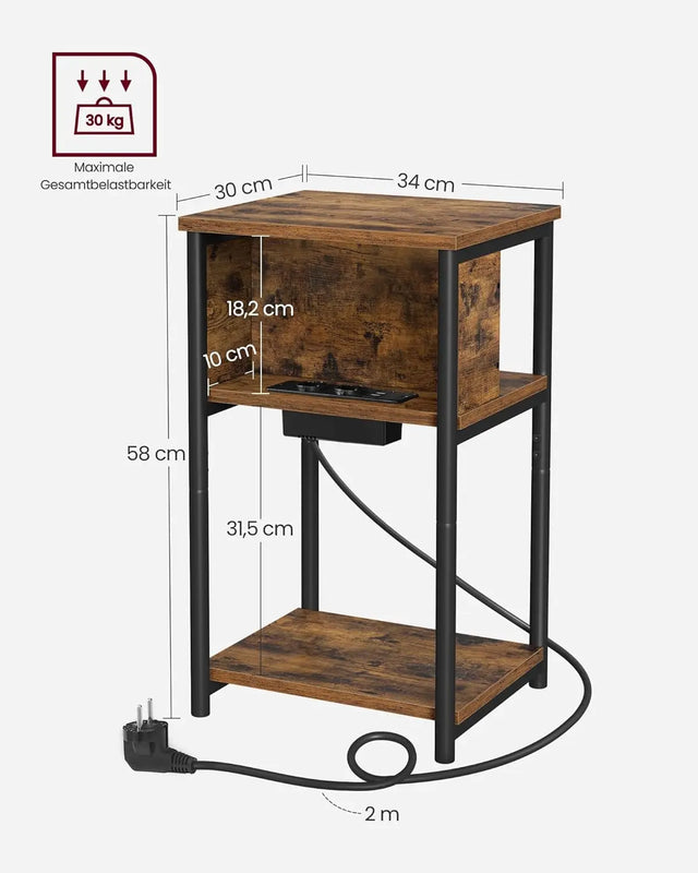 Beistelltisch mit Steckdose Vintagebraun-Schwarz von Songmics