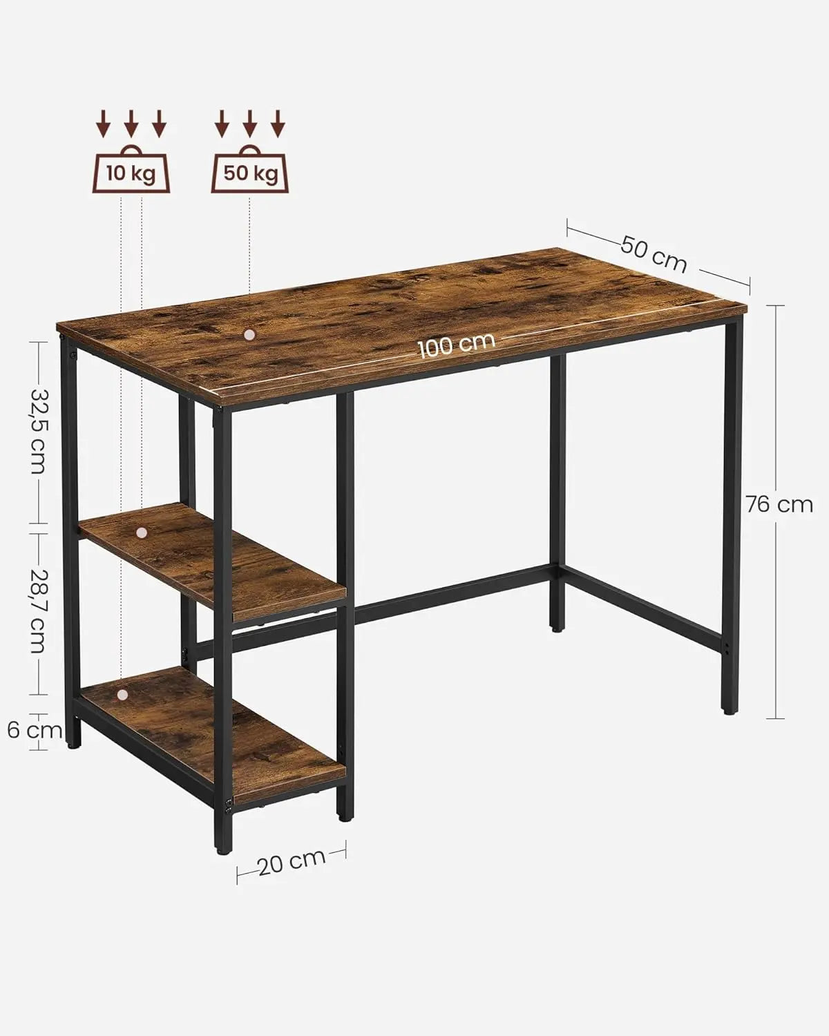 Computertisch 100x50cm vintagebraun Holzoptik von Songmics