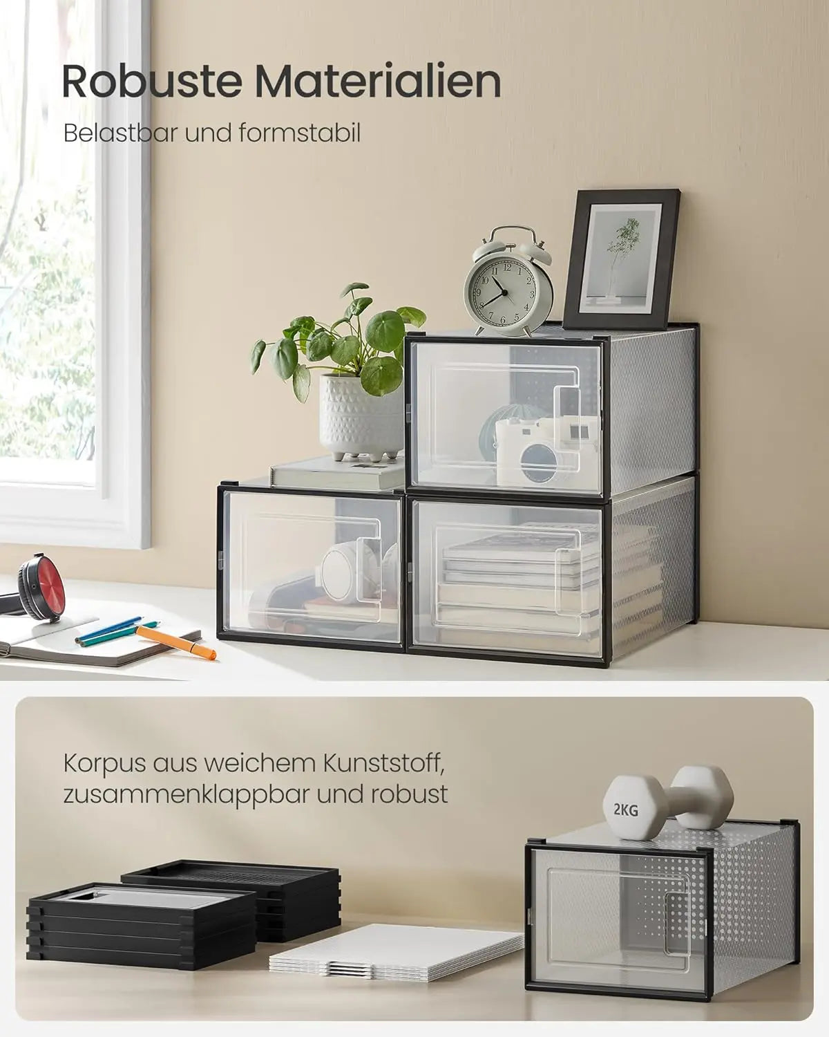 Schuhboxen stapelbar transparent-schwarz Kunststoff 18er-Set von Songmics