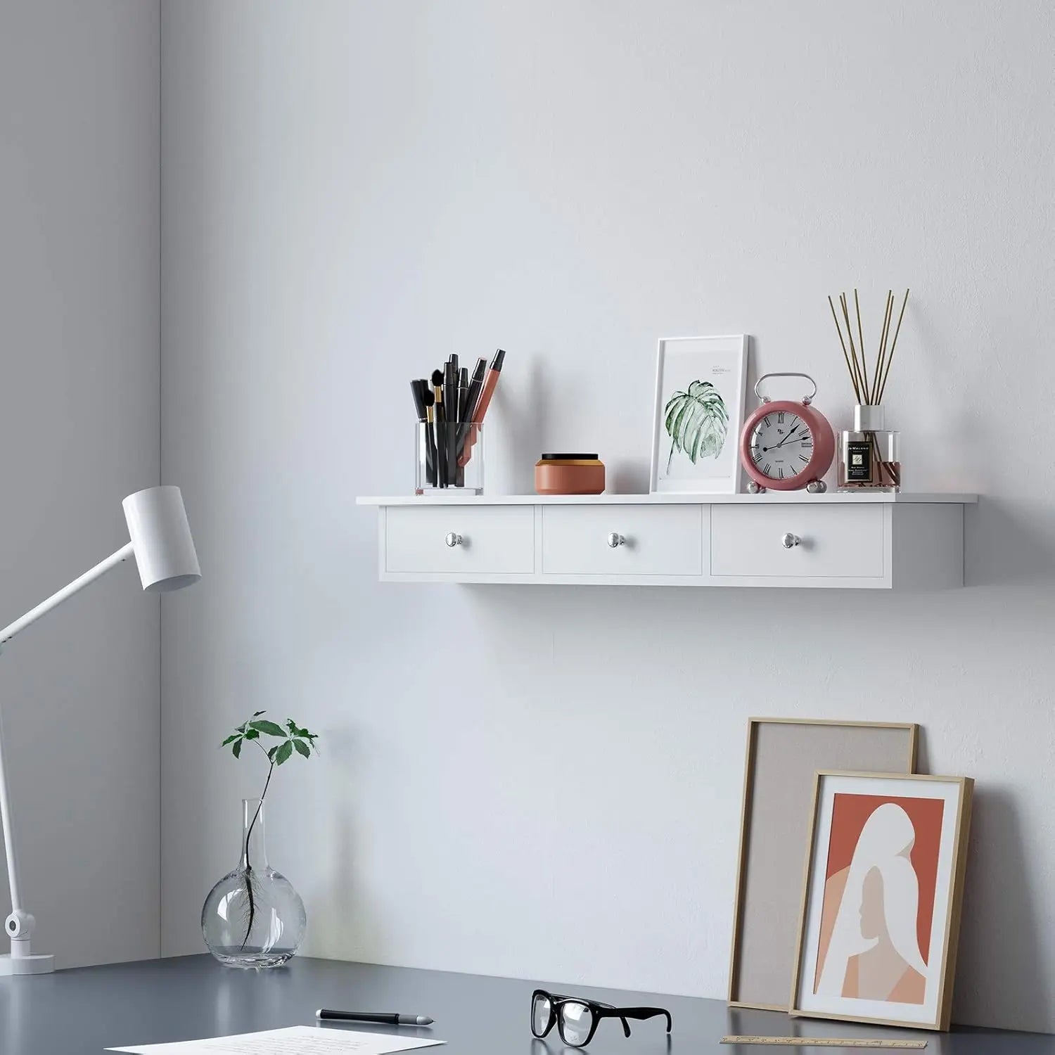 Wandregal mit Schubladen modern platzsparend weiss von Songmics