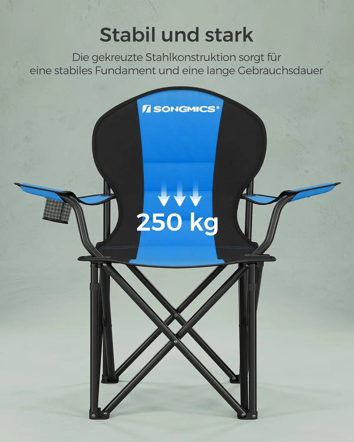 Campingstuhl faltbar gepolstert 250kg Schwarz von guteszeug.ch