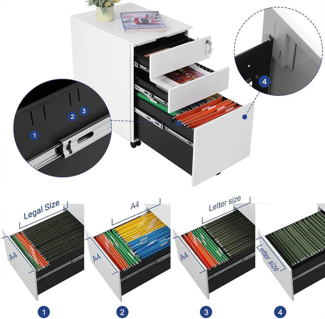 Rollcontainer Büroschrank mit Schubladen Weiss von Songmics
