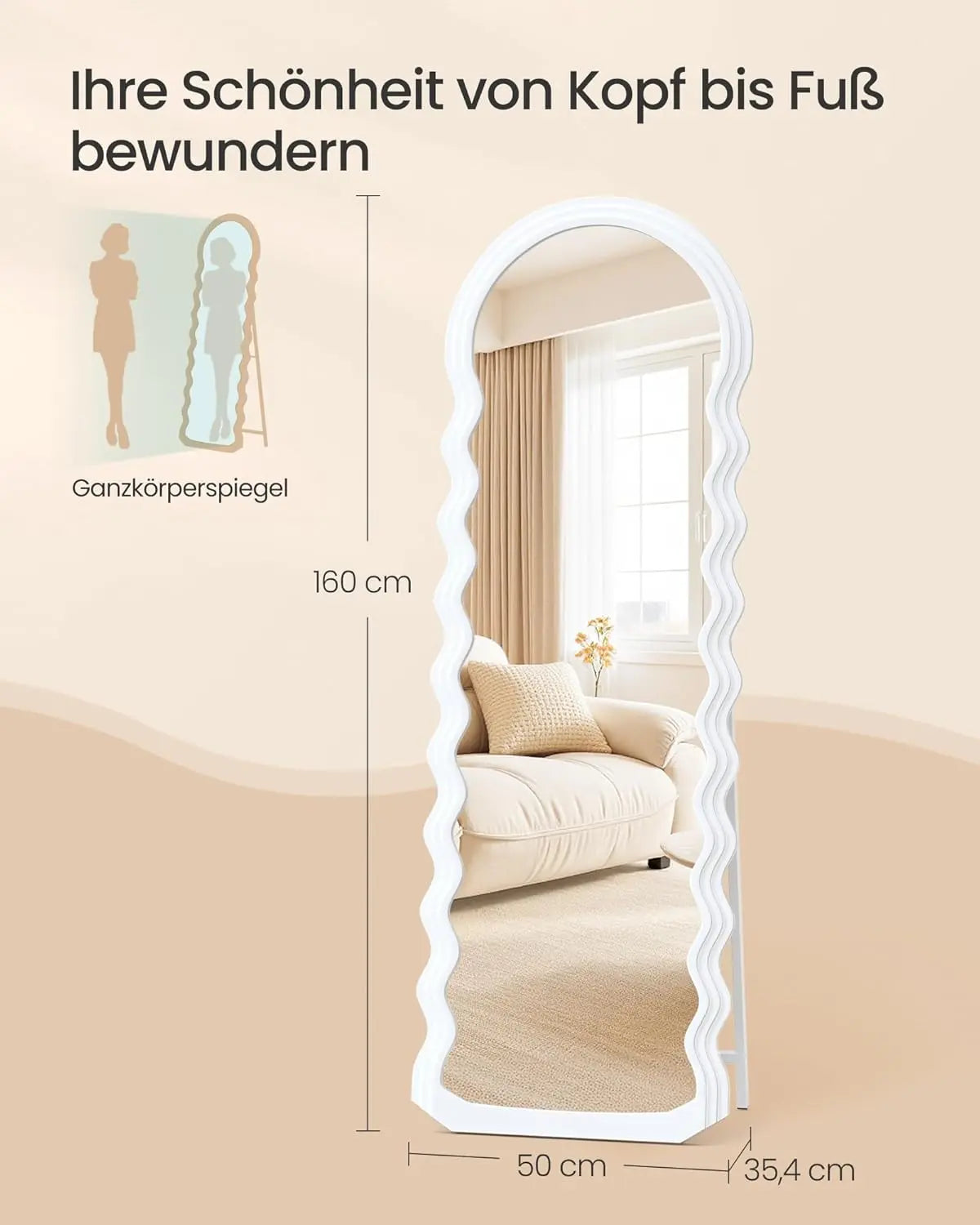 Standspiegel 160cm Wellendesign Weiss MDF von Songmics