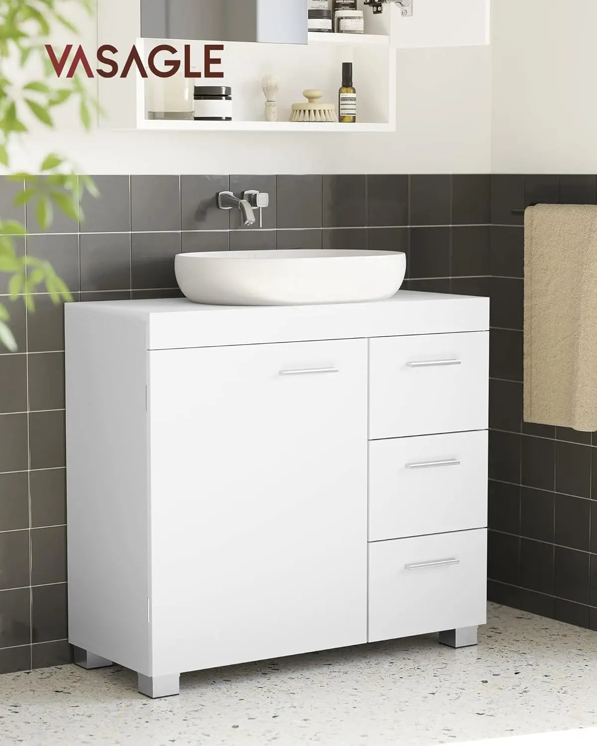 Badezimmerschrank Waschbeckenunterschrank 3 Schubladen weiss Holz von Songmics