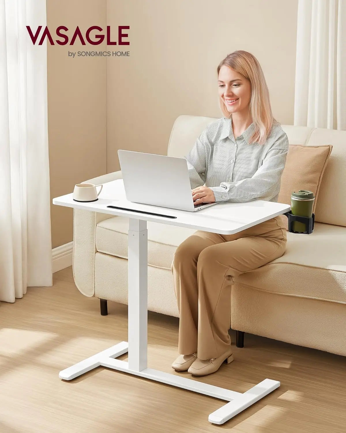 Stehtisch höhenverstellbar mit Rollen 80 x 45 cm weiss von Songmics