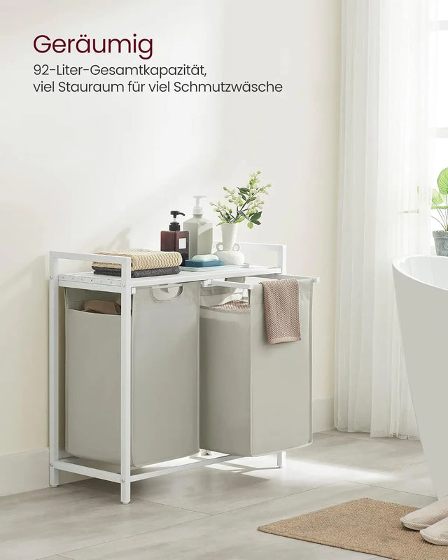 Wäschekorb mit 2 Fächern und Ablage, cremeweiss-mattweiss von Songmics