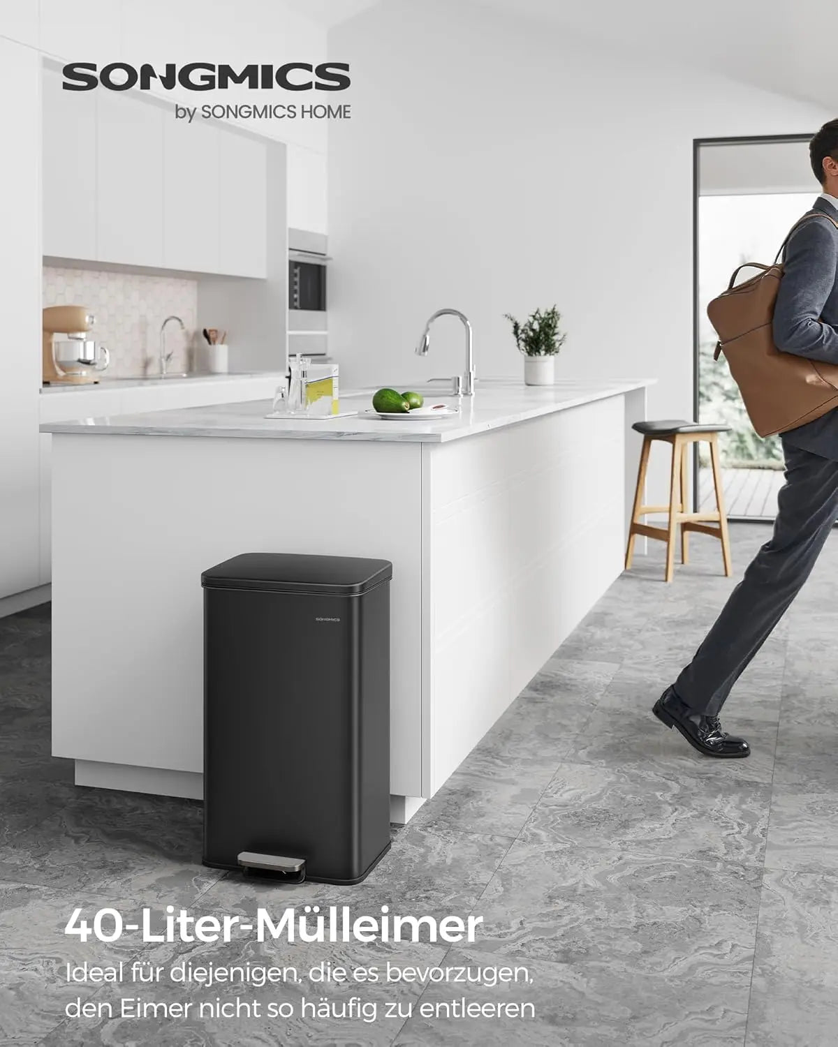 Abfalleimer 40L Softclose Schwarz Stahl von Songmics