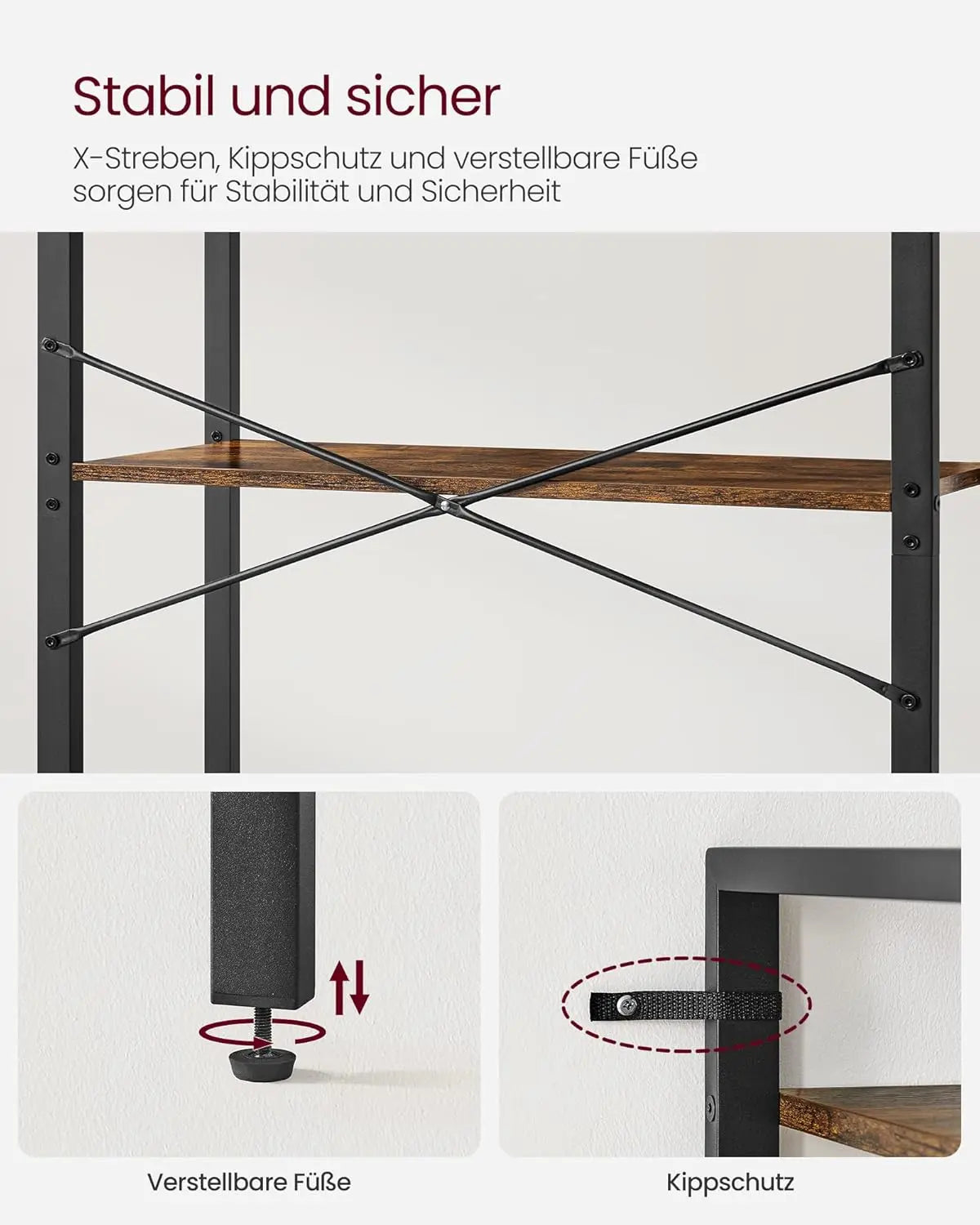 Regal mit 5 Ebenen Vintagebraun, 30x66x153 cm von Songmics