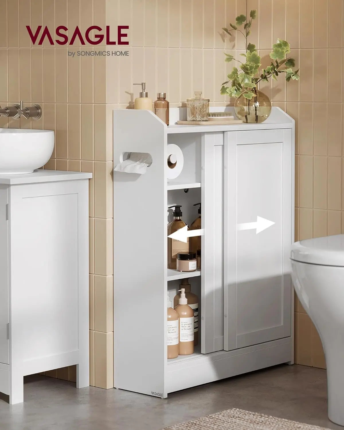 Badezimmerschrank mit Schiebetüren wolkenweiss von Songmics
