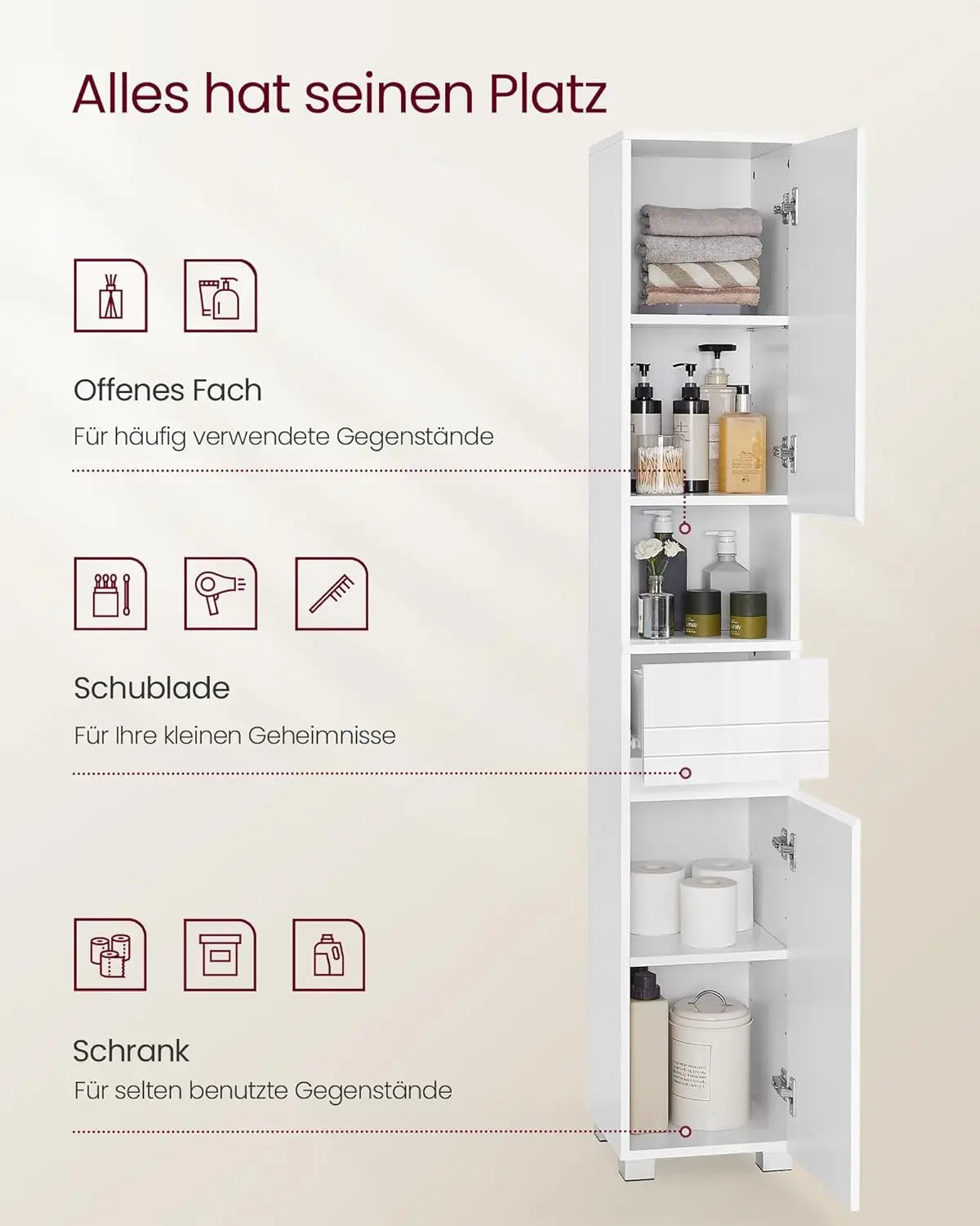 Badezimmerschrank mit Schublade verstellbar Wolkenweiss von Songmics