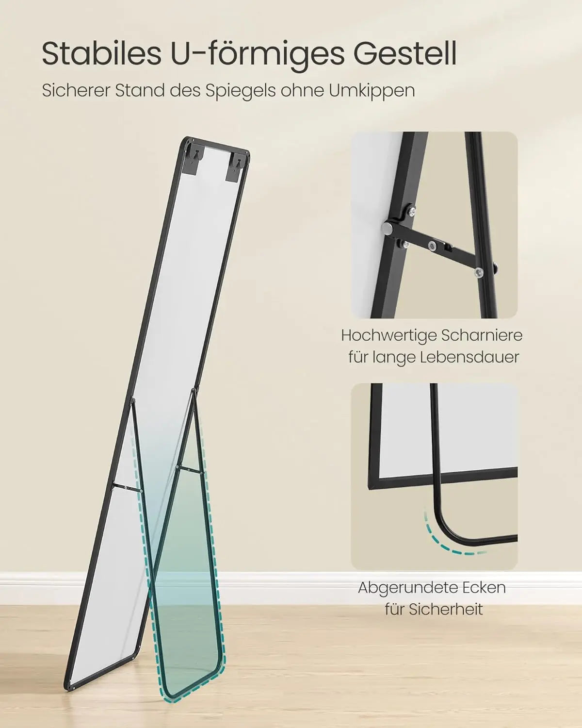 Standspiegel 150x40cm Aluminium Schwarz von Songmics