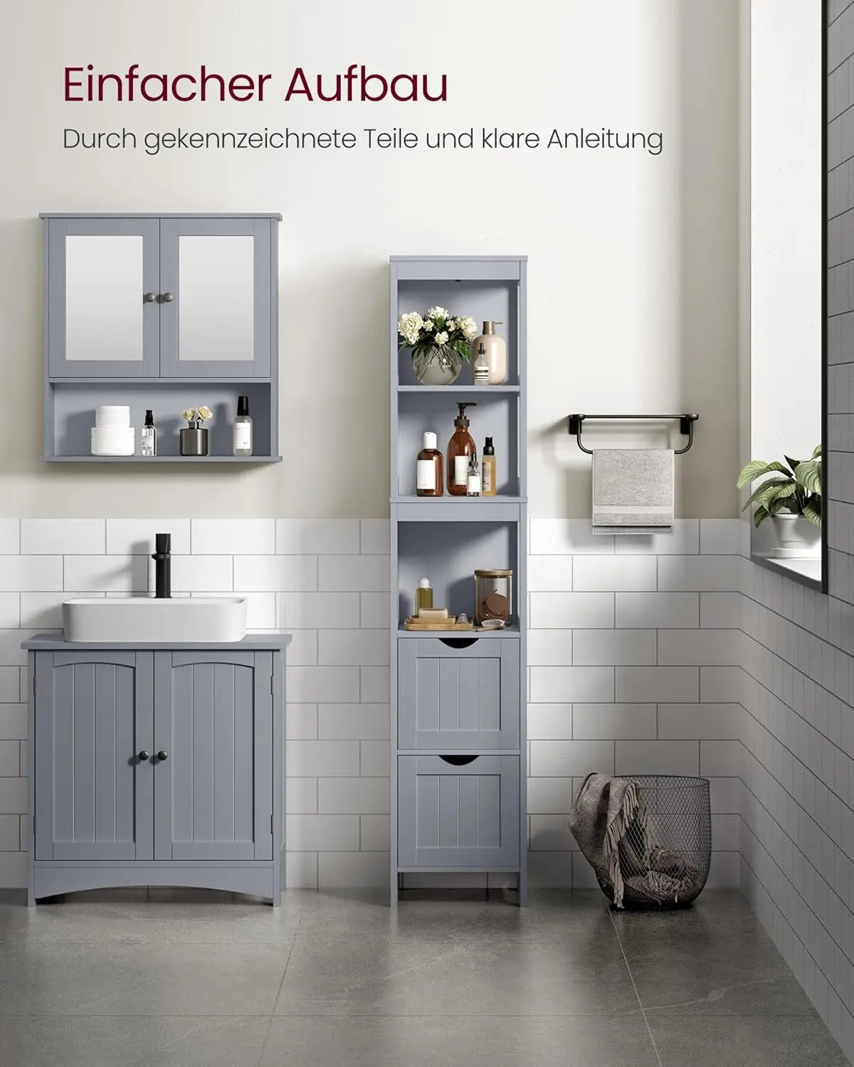 Badezimmerschrank freistehend 2 Schubladen grau Holz von Songmics
