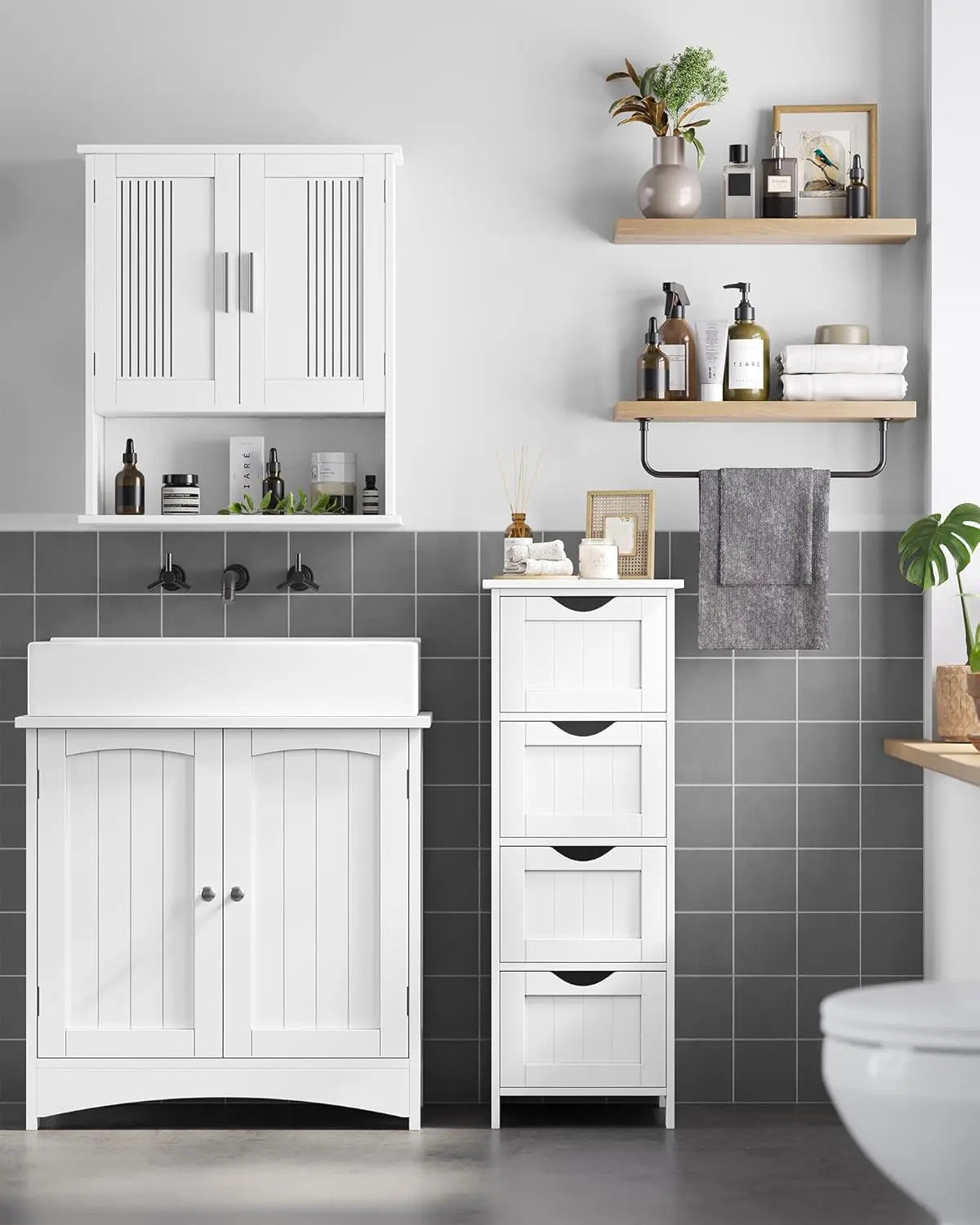 Waschbeckenunterschrank Badschrank mit Türen Weiss von Songmics