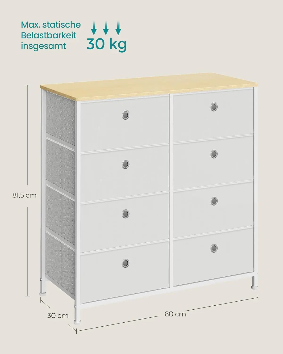 Kommode 8 Schubladen Stoff Creme Eiche von Songmics
