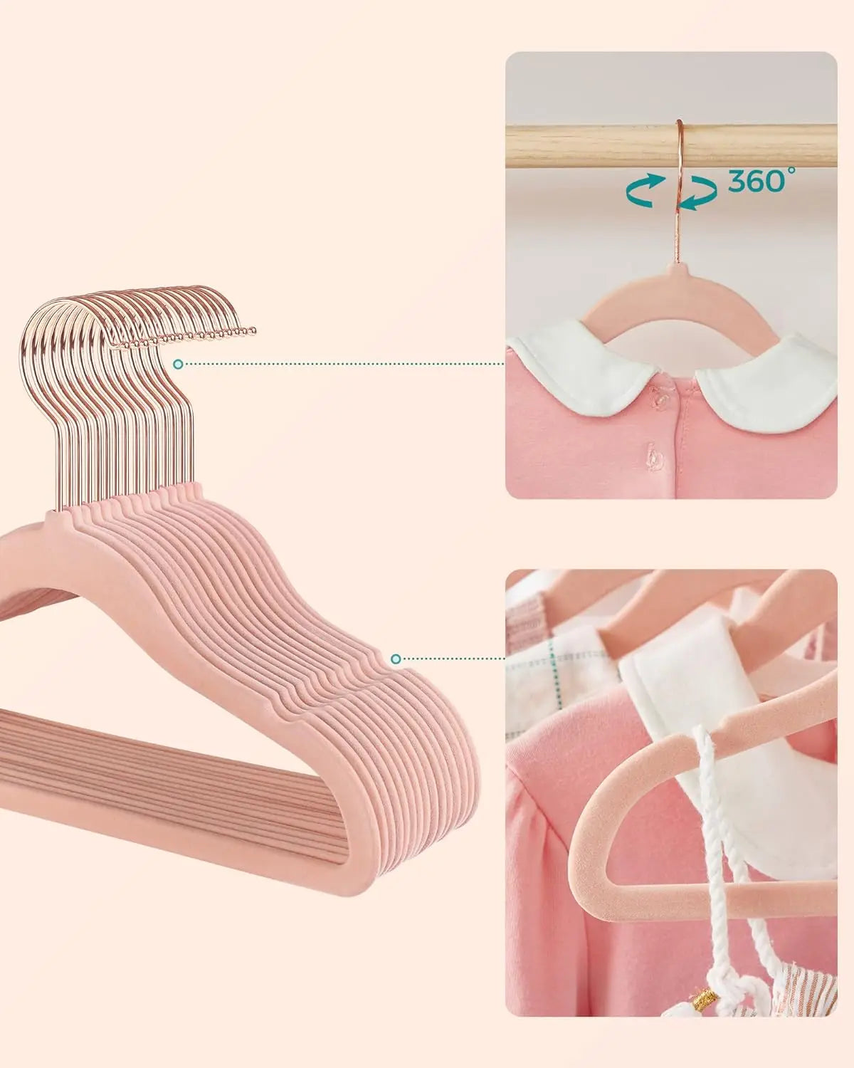 Kinderkleiderbügel Samt 50er Set pastellrosa von Songmics