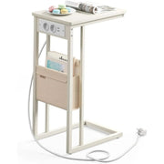 Beistelltisch mit Ladestation USB Cremeweiss von Songmics