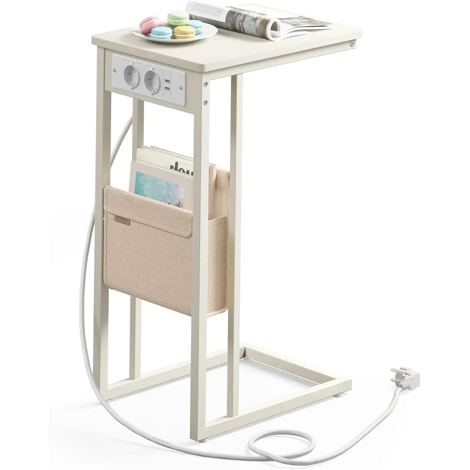 Beistelltisch mit Ladestation USB Cremeweiss von Songmics