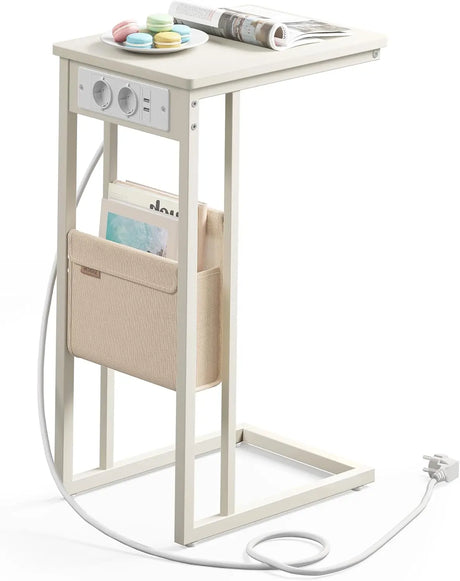 Beistelltisch mit Ladestation USB Cremeweiss von Songmics